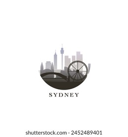 Sydney cityscape, gradient vector badge, flat skyline logo, icon. Australia city round emblem idea with landmarks and building silhouettes. Isolated graphic