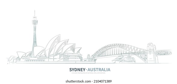 Sydney cityscape line drawing vector. sketch style landmark illustration 