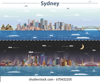 Ilustración vectorial de la ciudad de Sydney día y noche