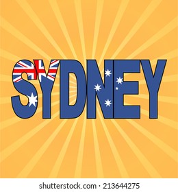 Sydney flag text with sunburst vector illustration