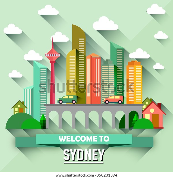 Sydney - Flat\
design city vector\
illustration