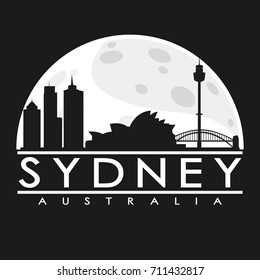 Sydney Full Moon Night Skyline Silhouette Stock Vector (Royalty Free ...