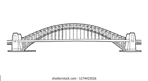 Sydney Harbor Bridge, Sydney, Australia: Landmark Vector Illustration Hand Drawn Cartoon Art