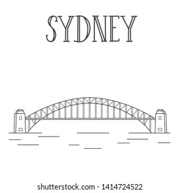 Sydney harbor bridge line art illustration.	