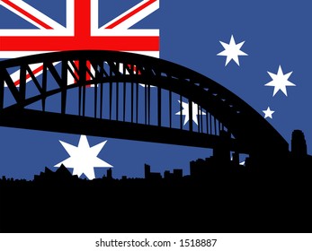 Sydney Harbour Bridge Against Australian Flag