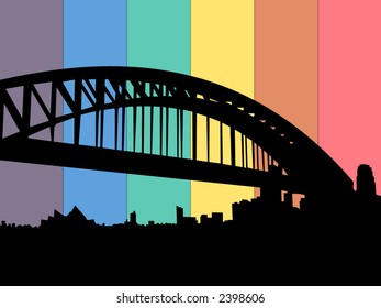 Sydney Harbour Bridge Against Rainbow Flag Illustration