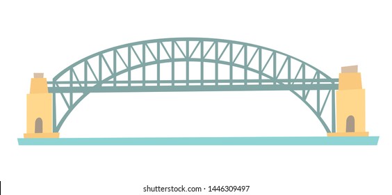 Sydney Harbour Bridge Vector Illustration. Harbour Bridge Flat Cartoon Style Icon Isolated On White Background