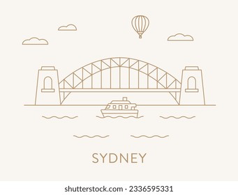 Sydney iconic landmark harbour bridge, line art style