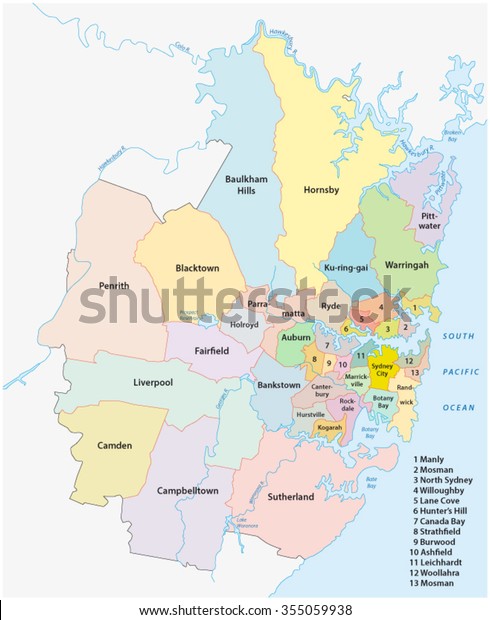 sydney metropolitan area map Sydney Metropolitan Administrative Map Stock Vector Royalty Free sydney metropolitan area map