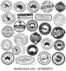 Sydney NSW, Australia Set of Stamp. Vector Art Postal Passport Travel Design. Travel and Business Seals.