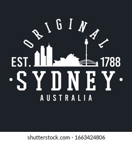 Sydney NSW, Australia Skyline Original. A Logotype Sports College and University Style. Illustration Design.