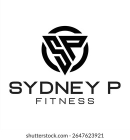 Sydney P Fitness Logo Design Moderno Lettermark com um triângulo fechado e contorno circular Criando um visual atraente