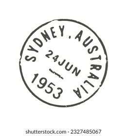 Porto und Briefmarke von Sydney. Poststempelabgangsland oder -region, Briefumschlag Australische Stadt Antik-Vektordruck oder Post Ozeanien, Australien Sydney City-Postsiegelsiegel