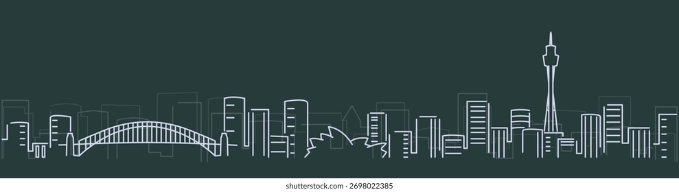 Sydney Simple Lines Skyline sobre fondo oscuro