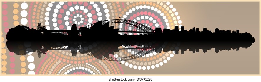 Sydney skyline in Aboriginal art  background. Editable vector file