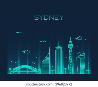 Sydney skyline, detailed silhouette. Trendy vector illustration, linear style.