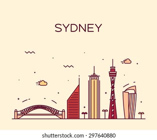 Sydney skyline, detailed silhouette. Trendy vector illustration, linear style.