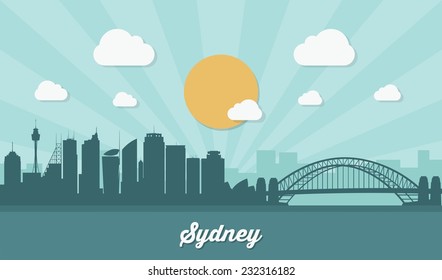 Sydney skyline - flat design - vector illustration