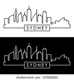 Sydney skyline. Linear style. Editable vector file. 