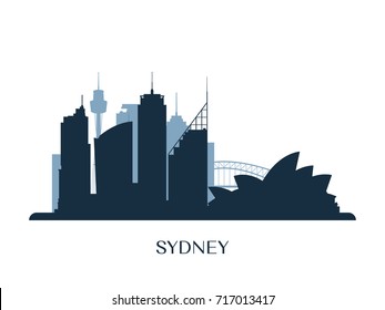 Sydney skyline, monochrome silhouette. Vector illustration.