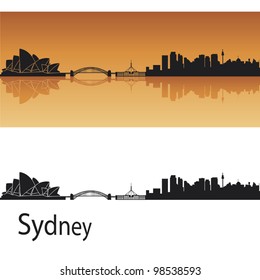 Sydney skyline in orange background in editable vector file