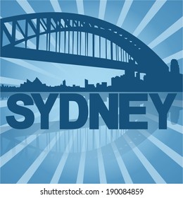 Sydney skyline reflected with blue sunburst vector illustration