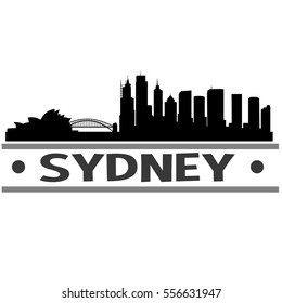 Sydney Skyline Silhouette. Cityscape Vector Famous Buildings Clip Art Design.
