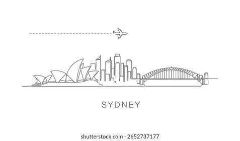 Vetor de horizonte de Sydney com ícone de viagem de avião.