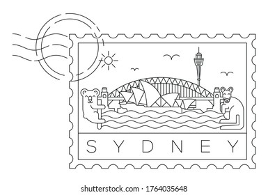 Sydney stamp minimal linear vector illustration and typography design, Australia