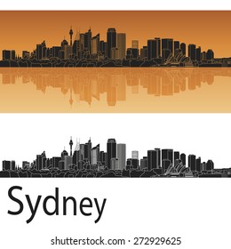 Sydney V2 skyline in orange background in editable vector file