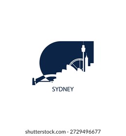 Sydney vector icon with skyline, panoramic view, outlook shape. Australia city landmarks logo concept. Flat isolated graphic, badge