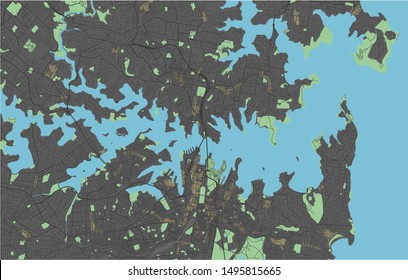 Sydney vector map with dark colors.