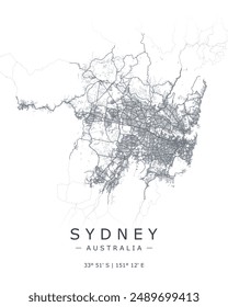 Sydney vector map. Detailed map of Sydney in Australia. Best free vector illustration. Tourist decorative street map.