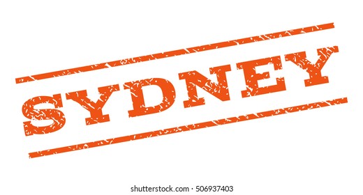 Sydney watermark stamp. Text tag between parallel lines with grunge design style. Rubber seal stamp with unclean texture. Vector orange color ink imprint on a white background.
