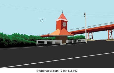 Sylhet, Bangladesh, Ilustración vectorial de la histórica Torre de Vigilancia de Ali Amjad a la entrada de la ciudad de Sylhet.