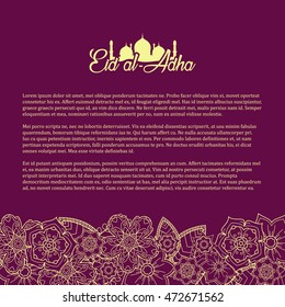 Sylish text Eid-Ul-Adha Mubarak with shiny floral design decorated mosque on abstract brown and green background. vector illustration.