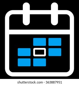Syllabus Date vector icon. Style is bicolor flat symbol, blue and white colors, rounded angles, black background.