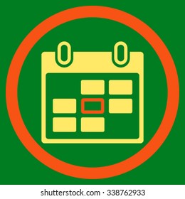 Syllabus Day vector icon. Style is bicolor flat rounded symbol, orange and yellow colors, rounded angles, green background.