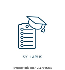 syllabus icon. Thin linear syllabus outline icon isolated on white background. Line vector syllabus sign, symbol for web and mobile
