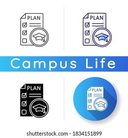 Syllabus Icon. University Courses List. Educational Plan And Programs. University Life. Academic Transcript. Classes Timetable. Linear Black And RGB Color Styles. Isolated Vector Illustrations