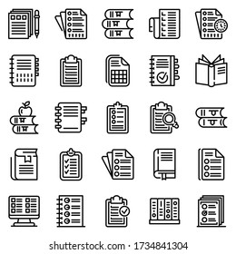 Syllabus icons set. Outline set of syllabus vector icons for web design isolated on white background