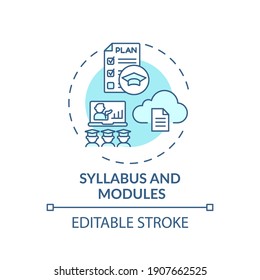 Syllabus and modules concept icon. Online course management system elements. Information about learning methods idea thin line illustration. Vector isolated outline RGB color drawing. Editable stroke