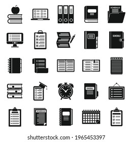 Syllabus plan icons set. Simple set of syllabus plan vector icons for web design on white background