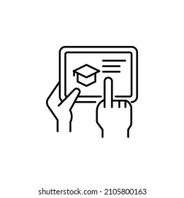 Syllabus tablet graduation icon. Outline Syllabus tablet graduation vector icon for web design isolated on white background