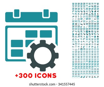 Syllabus Tuning vector icon with additional 300 date and time management pictograms. Style is bicolor flat symbols, soft blue colors, rounded angles, white background.