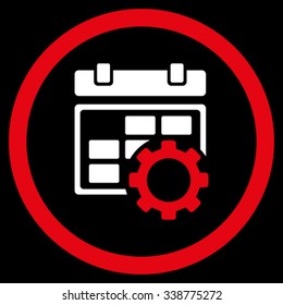 Syllabus Tuning vector icon. Style is bicolor flat rounded symbol, red and white colors, rounded angles, black background.