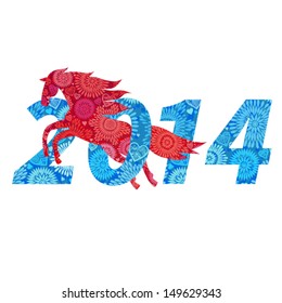 Symbol of 2014. Horse, decorated with red snowflake patterns. Vector element for design. It can be used for decorating of invitations, greeting cards, web page, decoration for bags and clothes.