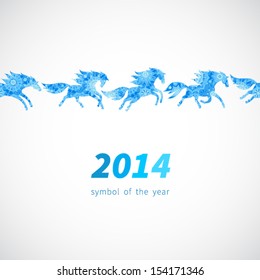 Symbol of 2014.Horses, decorated with snowflakes patterns.Vector element for design. Seamless border of running horses. It can be used for decoration of web page, invitations, cards, bags and clothes.