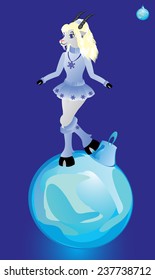 Symbol 2015 according to the Eastern calendar goat standing on a Christmas ball