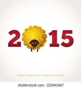 Symbol of 2015 on the Chinese calendar. Sheep, decorated gold floral patterns. Vector element for New Year's design. Illustration of 2015 year of the sheep.